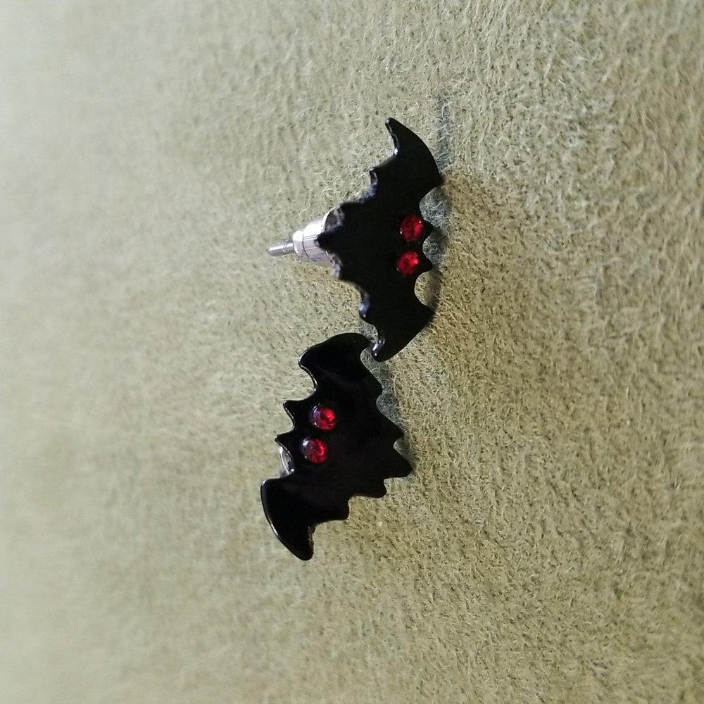Tiny Black Enamel Bat Earrings